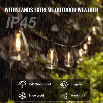 VEVOR LED Outdoor String Lights, 50FT, 2700K Dimmable Outside Patio Lights with 15 S14 Shatterproof Bulbs E12 Socket Base, Waterproof Hanging Lights for Porch Backyard Garden Balcony Deck Party Decor - DSHWDC50FT15MKS7IV1 - view 6