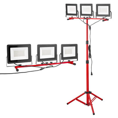 VEVOR LED Work Light with Stand, 15000 Lumens, Three-Head Portable Camping Light with Individual Switch, Tripod Stand, 10.83 ft Power Cord, for Indoor Outdoor Job Site Construction, IP65 Waterproof - DSJJZYD150006S8SJ001V1 - view 1