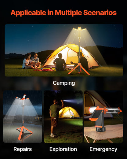 VEVOR LED Work Light with Stand, 6Ah, Rechargeable Cordless Camping Light, with 3 Lamp Heads, Detachable Tripod Stand, 2200 Lumens 3000K-6500K Dimmable, Portable Construction Lighting for Job Site - DSJJZYD6AH22LUXPP001V9 - view 7