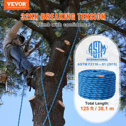 VEVOR 12.7mm Static Climbing Rope, 38M(125ft) Outdoor Rock Climbing Rope 30KN Breaking Tension, Fiber Rope with Steel Snap Hooks for Escape, Rappelling, Fire Rescue, Blue - DSJLSLSXWS12KKX58V0 - view 3