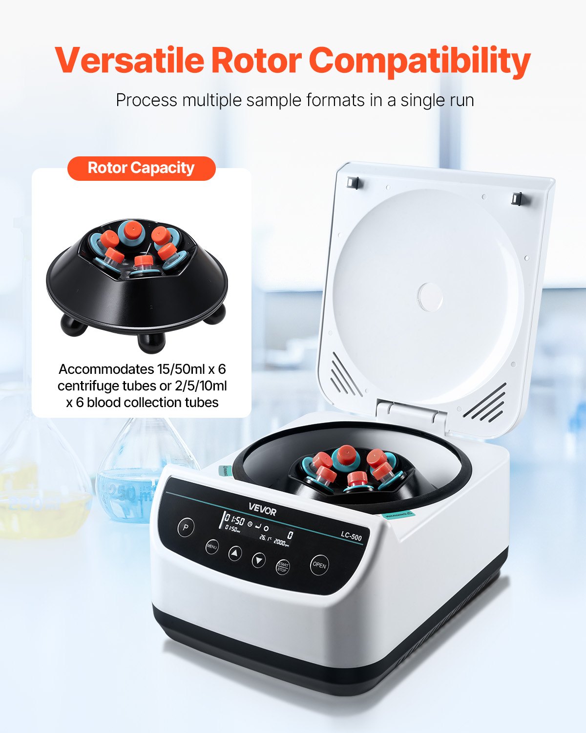 VEVOR Centrifuge Machine, 100-2100xg RCF Electric Laboratory Centrifuge Machine with 1 Rotor for 2/5/10/15/50ml Tube Capacity, Low Speed 500-4000rpm with Timer, Widely Used in Various Experiments - DSLXJ50ML000NL0Y3001V1 - view 3