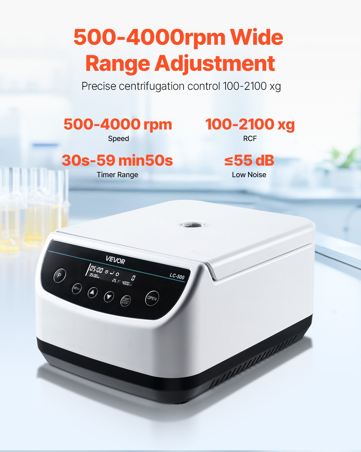 VEVOR Centrifuge Machine, 100-2100xg RCF Electric Laboratory Centrifuge Machine with 1 Rotor for 2/5/10/15/50ml Tube Capacity, Low Speed 500-4000rpm with Timer, Widely Used in Various Experiments - DSLXJ50ML000NL0Y3001V1 - view 4
