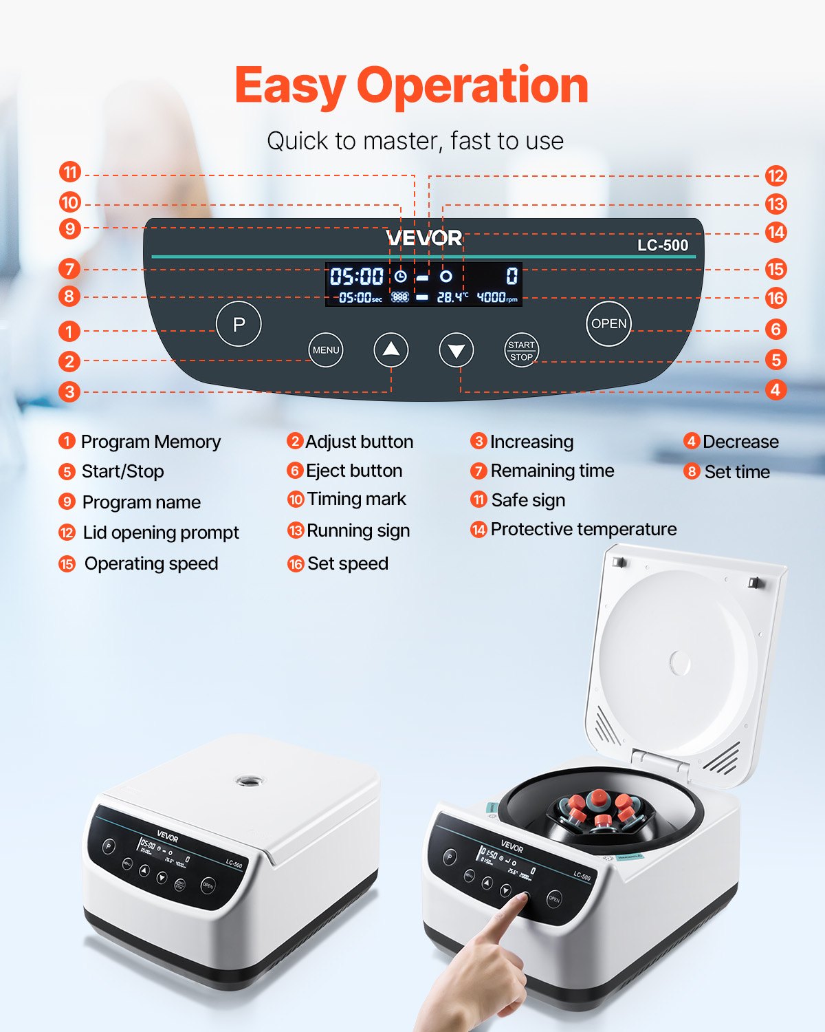 VEVOR Centrifuge Machine, 100-2100xg RCF Electric Laboratory Centrifuge Machine with 1 Rotor for 2/5/10/15/50ml Tube Capacity, Low Speed 500-4000rpm with Timer, Widely Used in Various Experiments - DSLXJ50ML000NL0Y3001V1 - view 6