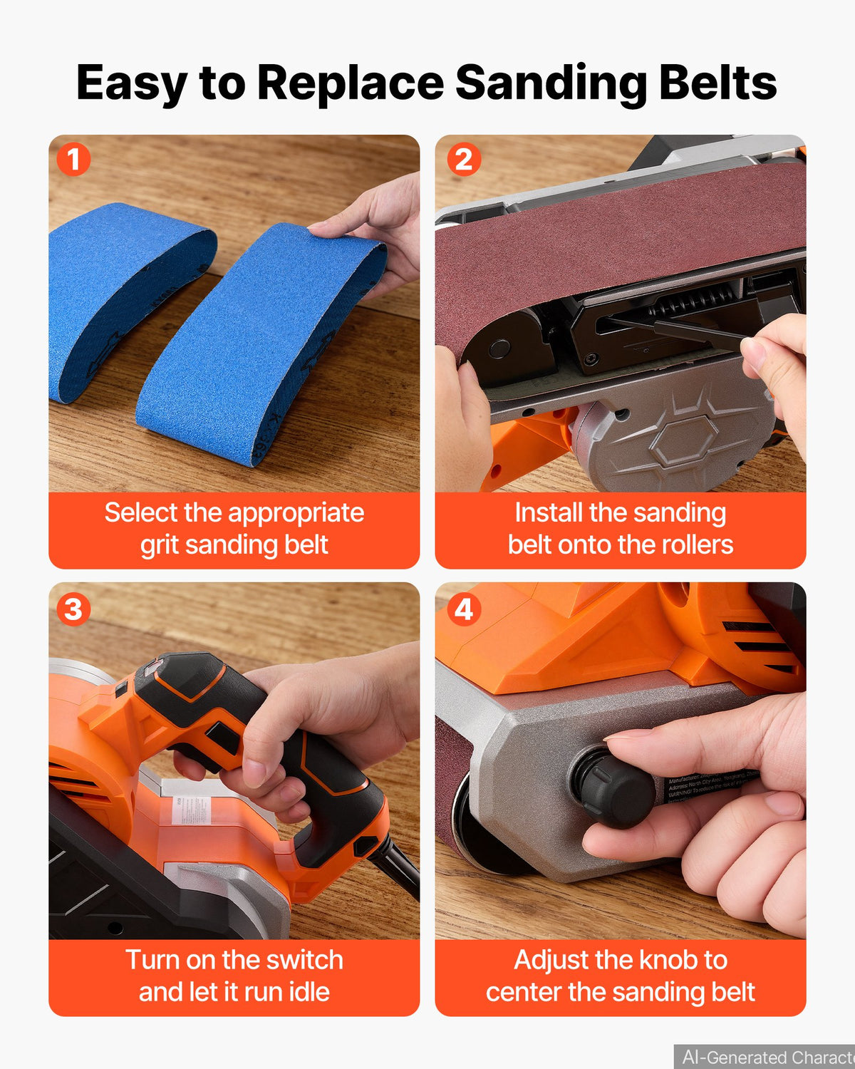 VEVOR 11.5A Belt Sander 4" x 24" Woodworking Belt Sander 6 Variable Speeds, 900-1550 FPM Sanding Machine with 10PCS Sanding Belts, 2 Dust Bags & 2-in-1 Vacuum Adapter for Woodworking Projects - DSSMJSCSCDK16SERM001V1 - view 5