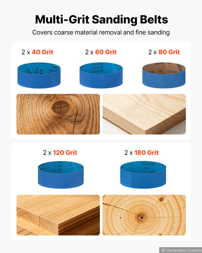 VEVOR 11.5A Belt Sander 4" x 24" Woodworking Belt Sander 6 Variable Speeds, 900-1550 FPM Sanding Machine with 10PCS Sanding Belts, 2 Dust Bags & 2-in-1 Vacuum Adapter for Woodworking Projects - DSSMJSCSCDK16SERM001V1 - view 7