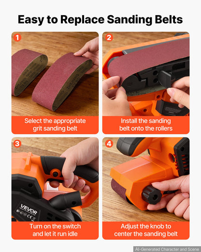 VEVOR 7A Belt Sander 3" x 21" Woodworking Belt Sander 6 Speeds 630-1200 FPM, 2-in-1 Handheld & Benchtop Sanding Machine with 2 Dust Bags, 10PCS Sanding Belts & 2 Clamps for Woodworking Projects - DSSMJSCTSLYC1AGDP001V1 - view 5
