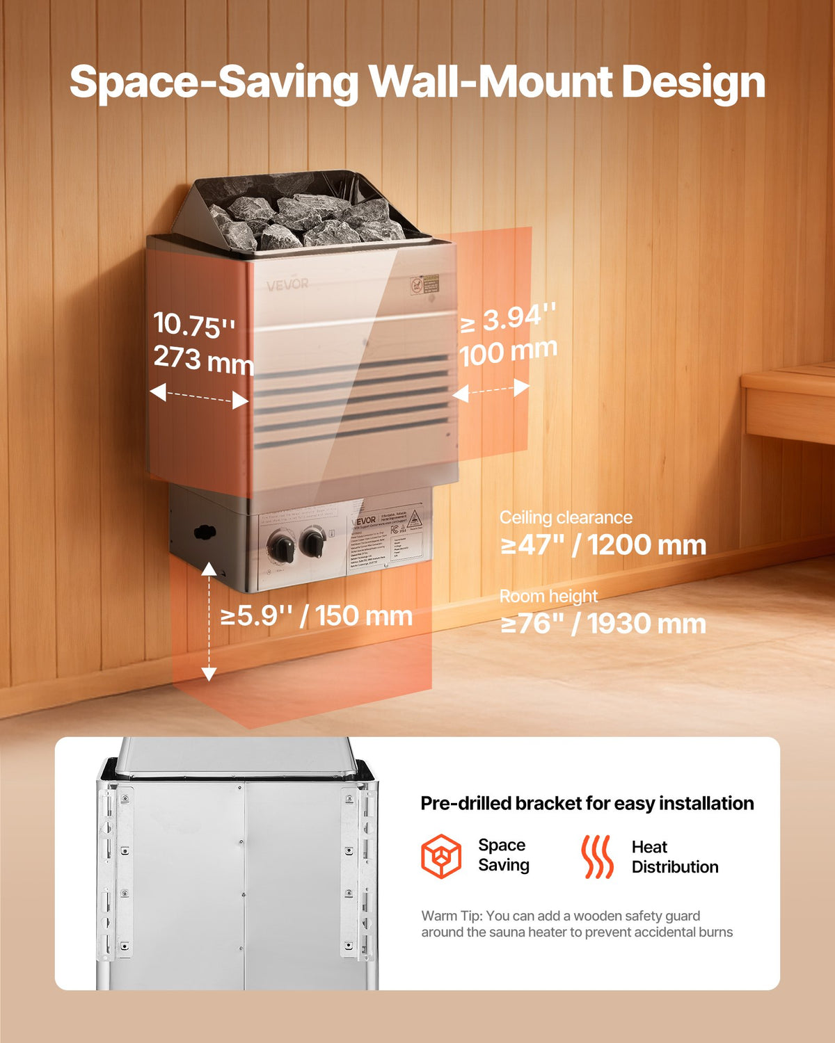 VEVOR Sauna Heater, 4.5KW 240V Electric Sauna Stove, Dry Steam Bath Saunas Stove with Pre-Drilled Bracket, Fit 105 to 210 CU.FT Saunas Rooms, Steam Bath Stoves for Home, Commercial, Leisure Venues - DSSNL45KWNKBQGX0G001V4 - view 5