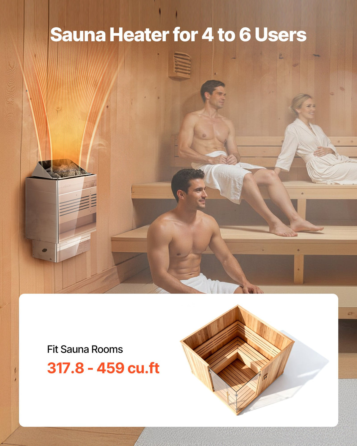 VEVOR Sauna Heater, 9KW 240V Electric Sauna Stove, Dry Steam Bath Saunas Stove with Pre-Drilled Bracket, Fit 317.8 to 459 CU.FT Saunas Rooms, Steam Bath Stoves for Home, Commercial, Leisure Venues - DSSNL9KWWKBX94U58001V4 - view 4