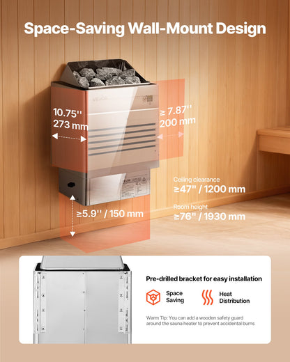 VEVOR Sauna Heater, 9KW 240V Electric Sauna Stove, Dry Steam Bath Saunas Stove with Pre-Drilled Bracket, Fit 317.8 to 459 CU.FT Saunas Rooms, Steam Bath Stoves for Home, Commercial, Leisure Venues - DSSNL9KWWKBX94U58001V4 - view 5