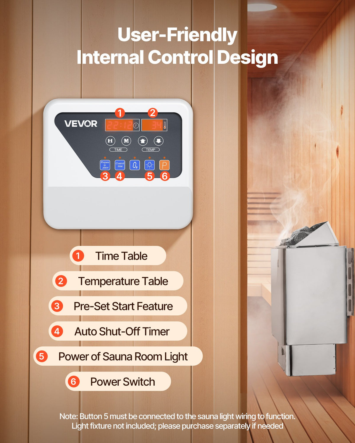 VEVOR Sauna Heater, 9KW 240V Electric Sauna Stove, Dry Steam Bath Saunas Stove with Pre-Drilled Bracket, Fit 317.8 to 459 CU.FT Saunas Rooms, Steam Bath Stoves for Home, Commercial, Leisure Venues - DSSNL9KWWKBX94U58001V4 - view 6