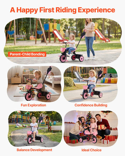 VEVOR Toddler Tricycle & Stroller for 18 Months to 5 Year Old, Kids Trike with Parent Push Handle, Adjustable Seat & Storage for Outdoor Play, Tricycle for Toddlers, Birthday Toy for Boys and Girls - DSTGBDDPHLLBNEG56001V0 - view 7