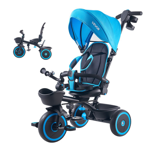 VEVOR Toddler Tricycle & Stroller for 1-5 Year Old, 6-in-1 Kids Trike with Parent Push Handle, Canopy, Adjustable Seat and Storage, Tricycle for Toddlers