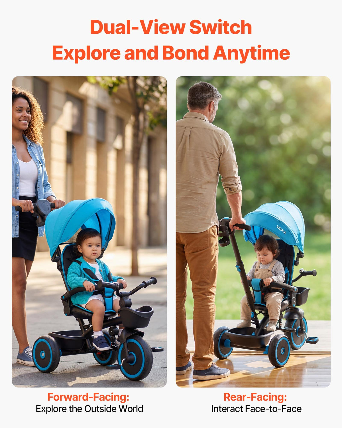 VEVOR Toddler Tricycle & Stroller for 1-5 Year Old, 6-in-1 Kids Trike with Parent Push Handle, Canopy, Adjustable Seat and Storage, Tricycle for Toddlers, Birthday Toy for Boys and Girls, Blue/Black - DSTGDDPHLLBKA86W8001V0 - view 6