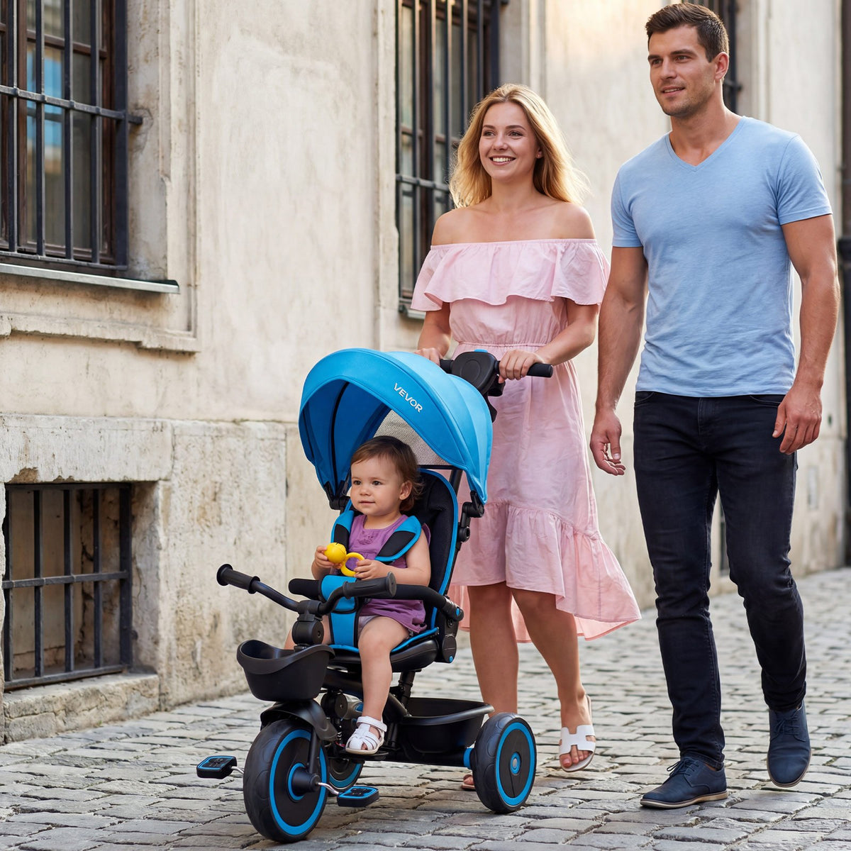 VEVOR Toddler Tricycle & Stroller for 1-5 Year Old, 6-in-1 Kids Trike with Parent Push Handle, Canopy, Adjustable Seat and Storage, Tricycle for Toddlers, Birthday Toy for Boys and Girls, Blue/Black - DSTGDDPHLLBKA86W8001V0 - view 9