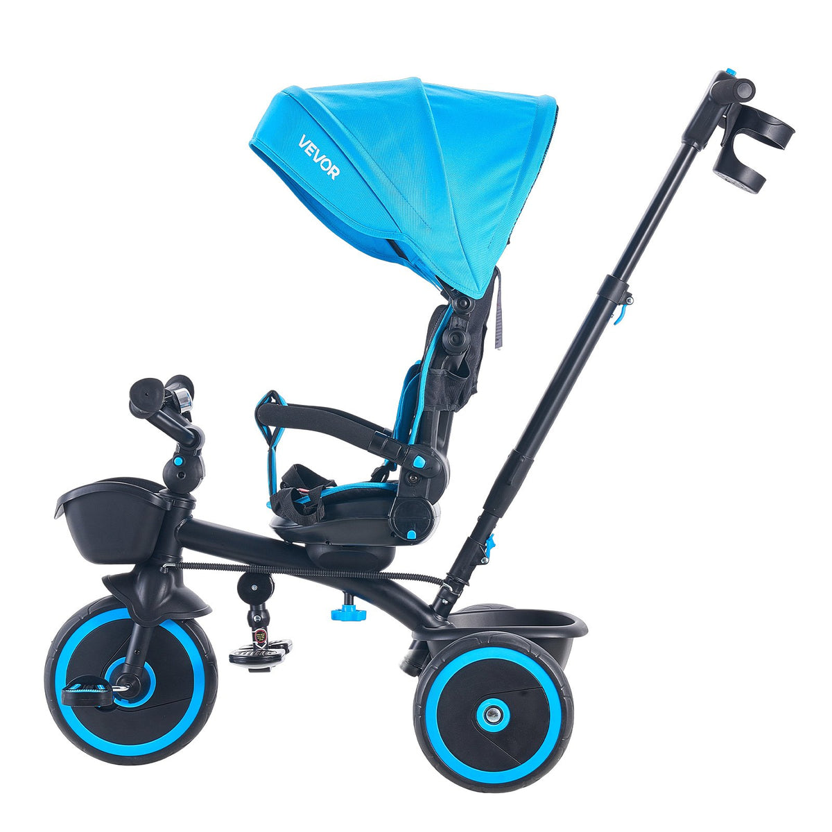 VEVOR Toddler Tricycle & Stroller for 1-5 Year Old, 6-in-1 Kids Trike with Parent Push Handle, Canopy, Adjustable Seat and Storage, Tricycle for Toddlers, Birthday Toy for Boys and Girls, Blue/Black - DSTGDDPHLLBKA86W8001V0 - view 10