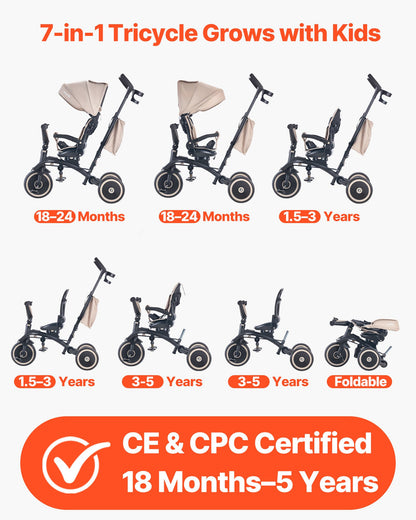 VEVOR Toddler Tricycle & Stroller for 18 Months to 5 Year Old, 7-in-1 Kids Trike with Parent Push Handle, Canopy, Rotating Seat and Storage