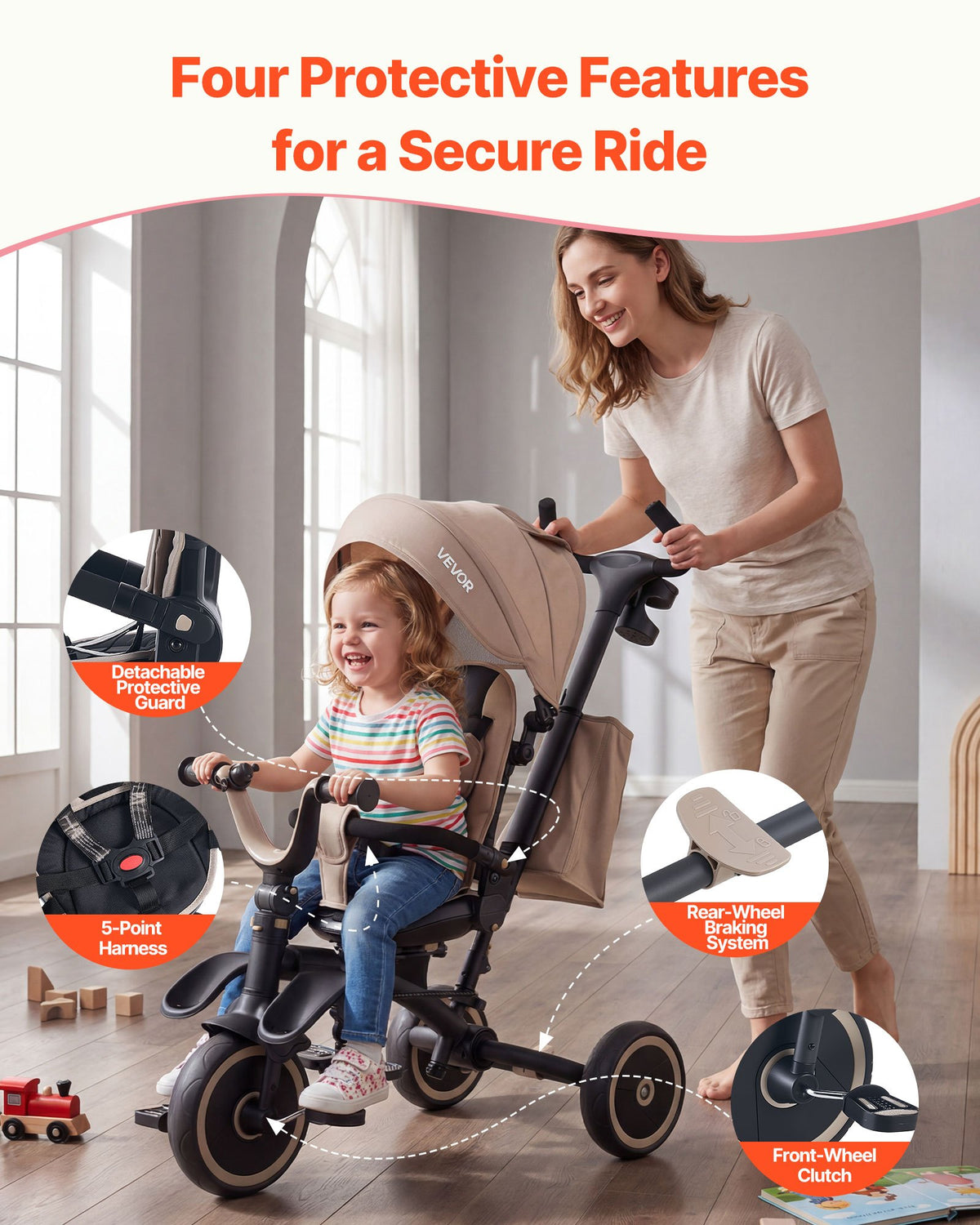 VEVOR Toddler Tricycle & Stroller for 18 Months to 5 Year Old, 7-in-1 Kids Trike with Parent Push Handle, Canopy, Rotating Seat and Storage