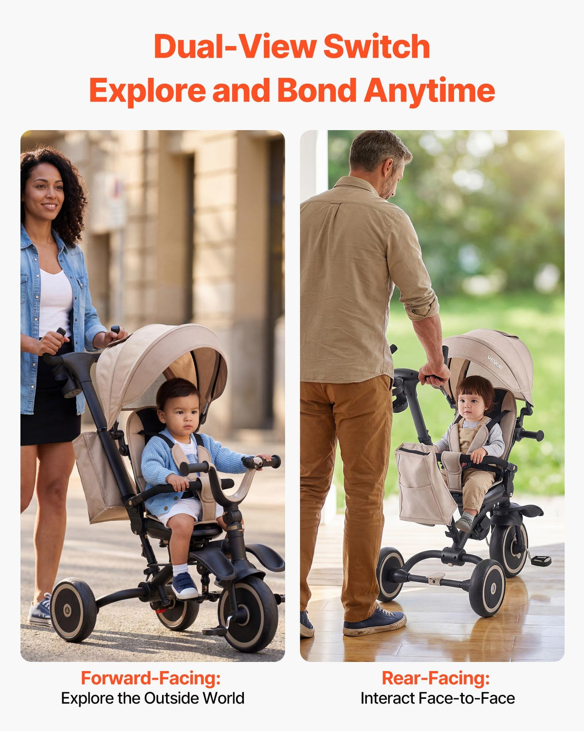 VEVOR Toddler Tricycle & Stroller for 18 Months to 5 Year Old, 7-in-1 Kids Trike with Parent Push Handle, Canopy, Rotating Seat and Storage