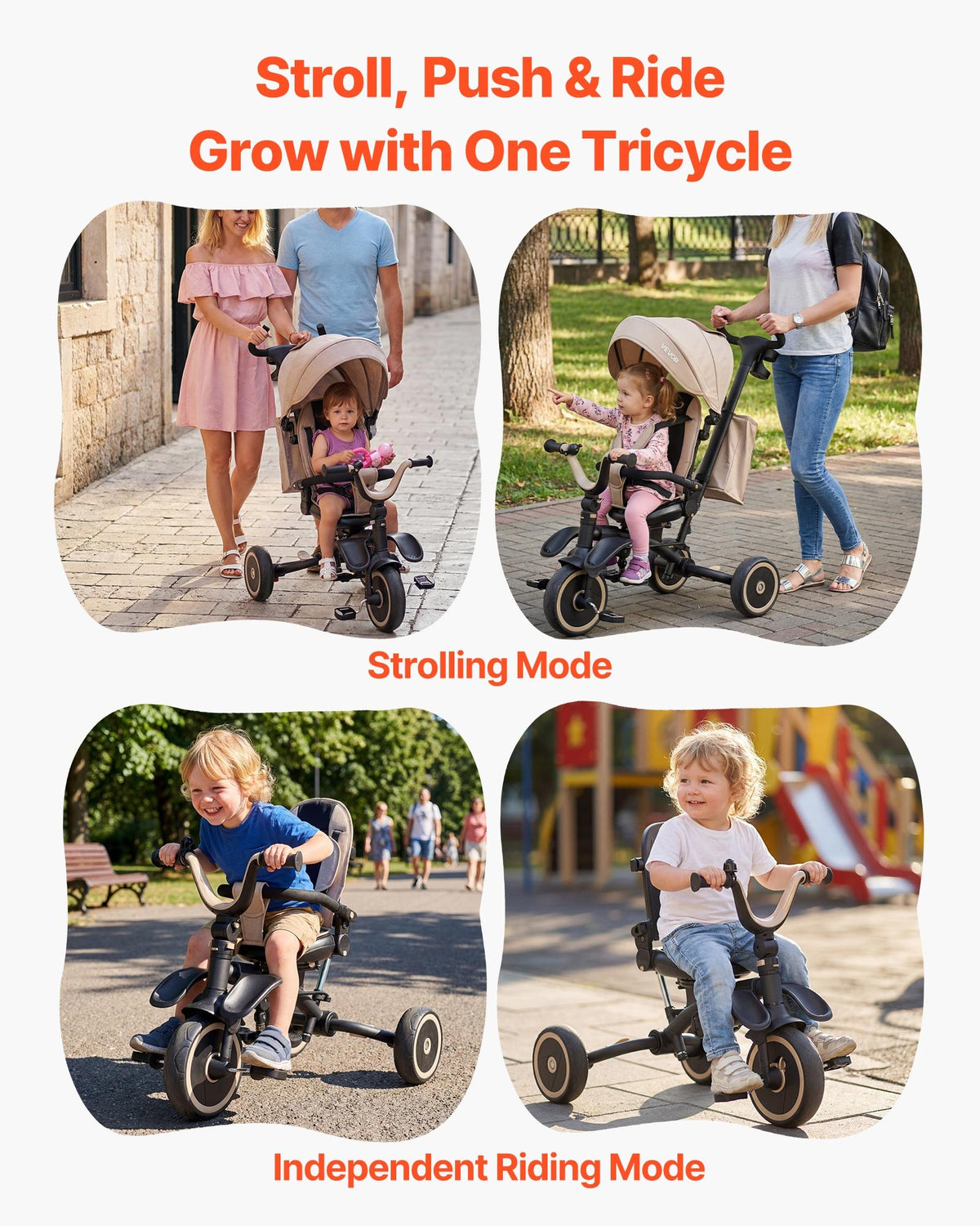 VEVOR Toddler Tricycle & Stroller for 18 Months to 5 Year Old, 7-in-1 Kids Trike with Parent Push Handle, Canopy, Rotating Seat and Storage