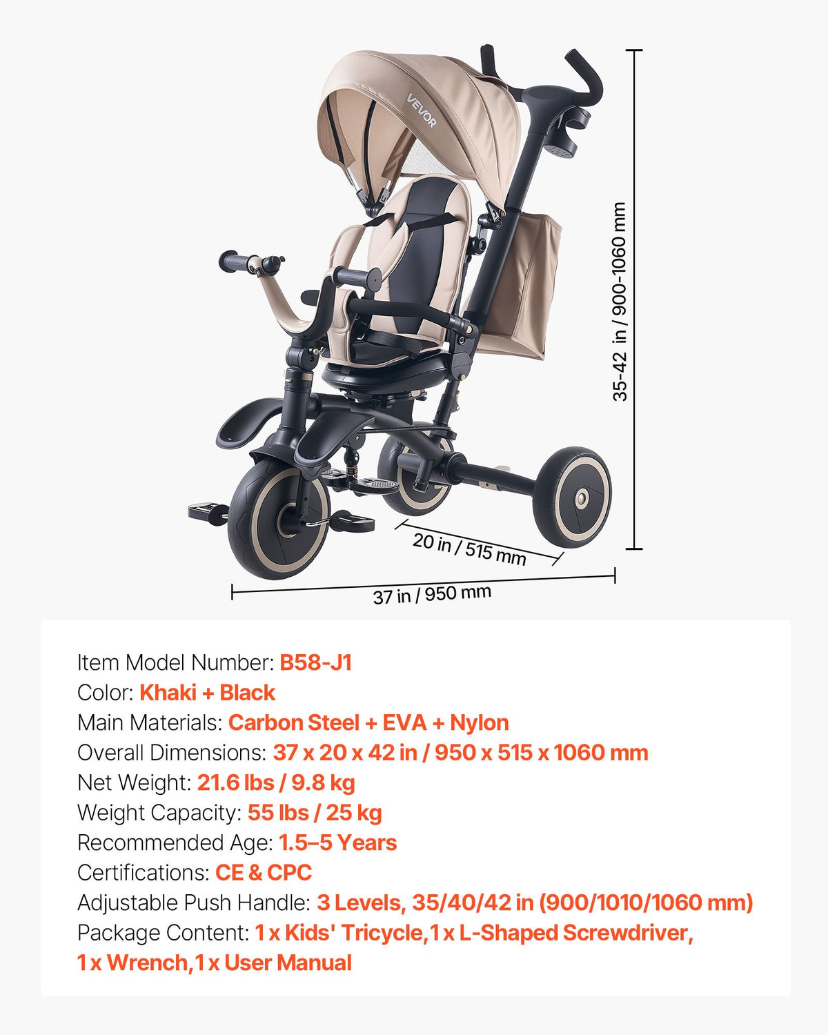 VEVOR Toddler Tricycle & Stroller for 18 Months to 5 Year Old, 7-in-1 Kids Trike with Parent Push Handle, Canopy, Rotating Seat and Storage