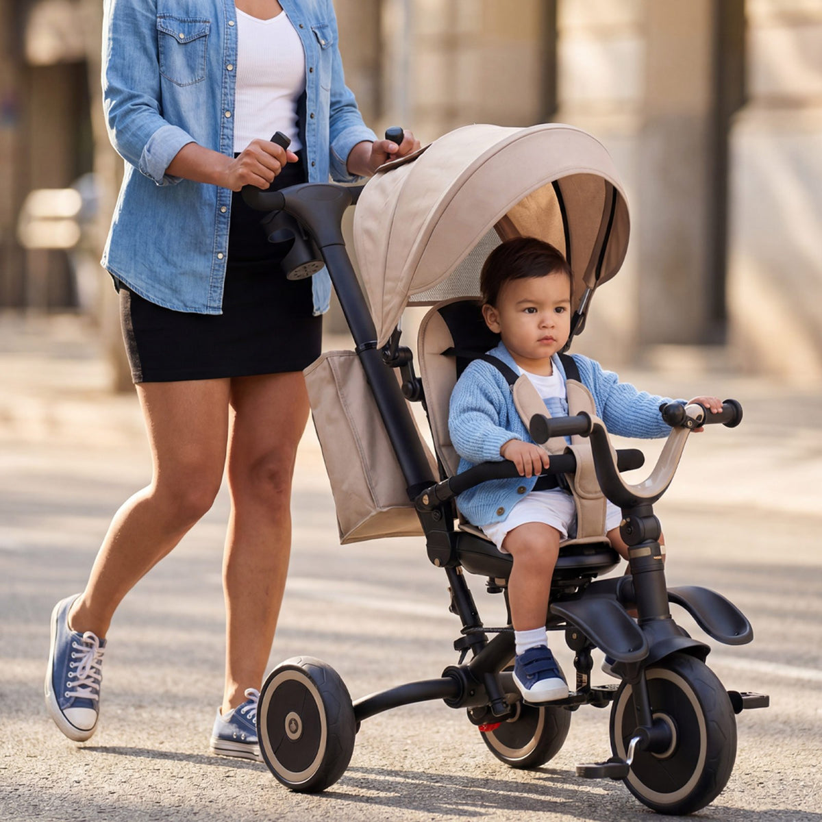 VEVOR Toddler Tricycle & Stroller for 18 Months to 5 Year Old, 7-in-1 Kids Trike with Parent Push Handle, Canopy, Rotating Seat and Storage