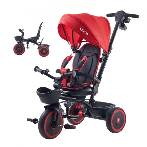 VEVOR Toddler Tricycle & Stroller for 1-5 Year Old, 6-in-1 Kids Trike with Parent Push Handle, Canopy, Adjustable Seat and Storage, Tricycle for Toddlers, Birthday Toy for Boys and Girls, Red/Black - DSTGDDPHLLBKIUUP8001V0 - view 2