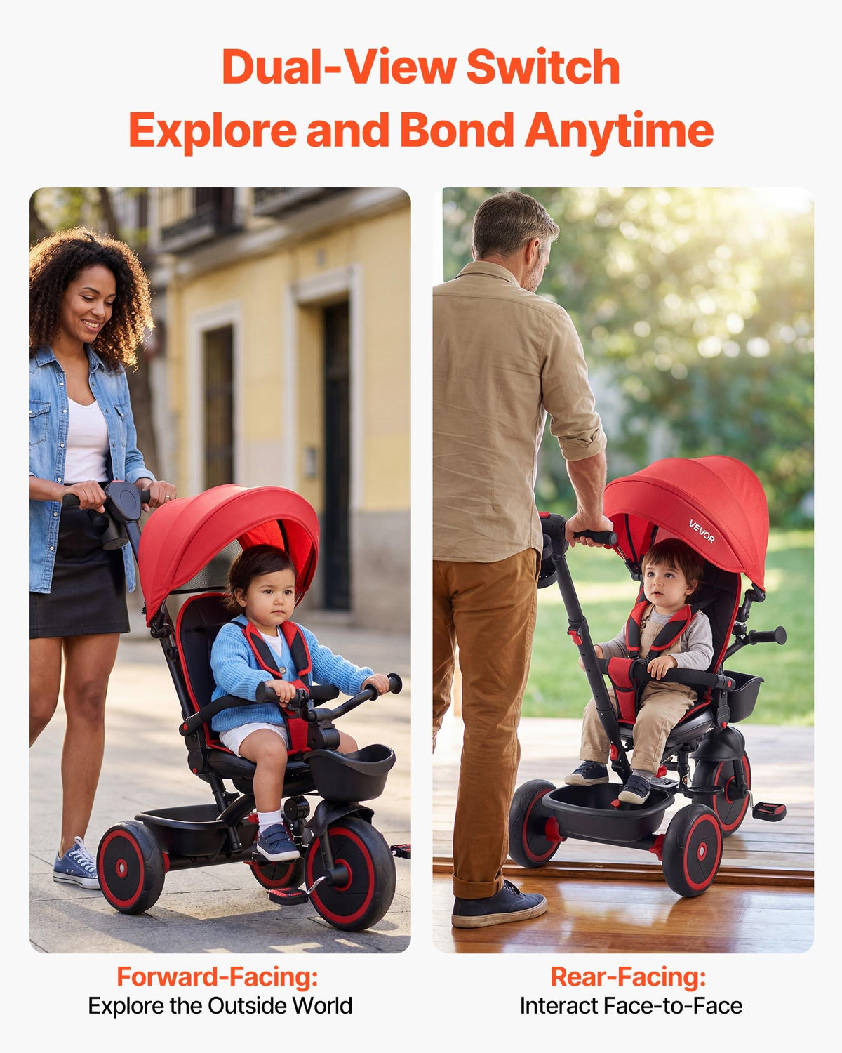 VEVOR Toddler Tricycle & Stroller for 1-5 Year Old, 6-in-1 Kids Trike with Parent Push Handle, Canopy, Adjustable Seat and Storage, Tricycle for Toddlers, Birthday Toy for Boys and Girls, Red/Black - DSTGDDPHLLBKIUUP8001V0 - view 6