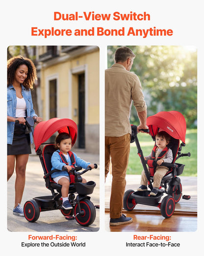VEVOR Toddler Tricycle & Stroller for 1-5 Year Old, 6-in-1 Kids Trike with Parent Push Handle, Canopy, Adjustable Seat and Storage, Tricycle for Toddlers, Birthday Toy for Boys and Girls, Red/Black - DSTGDDPHLLBKIUUP8001V0 - view 6