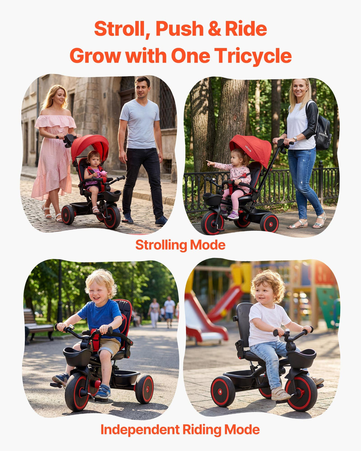 VEVOR Toddler Tricycle & Stroller for 1-5 Year Old, 6-in-1 Kids Trike with Parent Push Handle, Canopy, Adjustable Seat and Storage, Tricycle for Toddlers, Birthday Toy for Boys and Girls, Red/Black - DSTGDDPHLLBKIUUP8001V0 - view 7