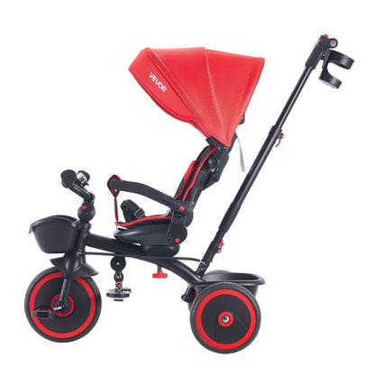 VEVOR Toddler Tricycle & Stroller for 1-5 Year Old, 6-in-1 Kids Trike with Parent Push Handle, Canopy, Adjustable Seat and Storage, Tricycle for Toddlers, Birthday Toy for Boys and Girls, Red/Black - DSTGDDPHLLBKIUUP8001V0 - view 10