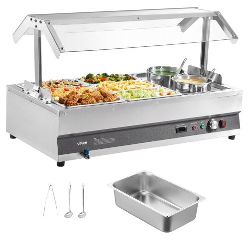 VEVOR Electric Soup Warmer, Two 6.34QT Pots & Six 1/3 Pans, Stainless Steel Commercial Food Warmer with 86~185°F Adjustable Temp, 1500W Bain Marie with Cover, Soup Station for Restaurant, Buffet - DSWPSYTGSMFPAISZA001V1 - view 2