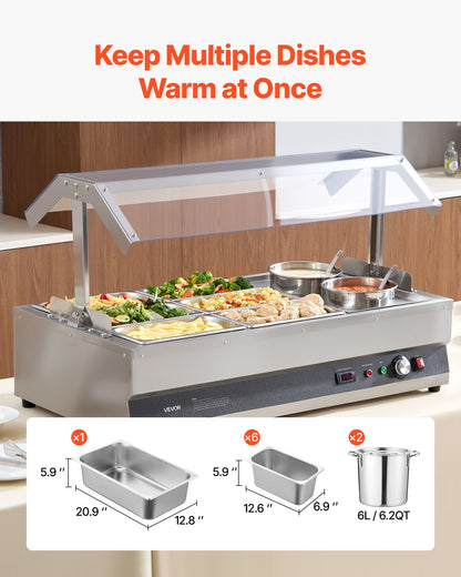 VEVOR Electric Soup Warmer, Two 6.34QT Pots & Six 1/3 Pans, Stainless Steel Commercial Food Warmer with 86~185°F Adjustable Temp, 1500W Bain Marie with Cover, Soup Station for Restaurant, Buffet - DSWPSYTGSMFPAISZA001V1 - view 3