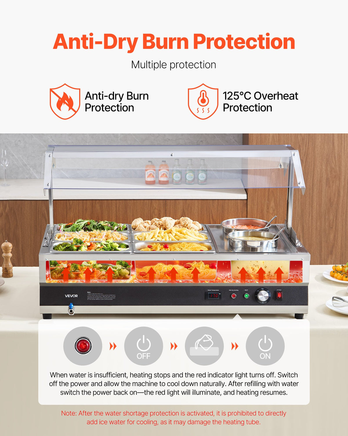 VEVOR Electric Soup Warmer, Two 6.34QT Pots & Six 1/3 Pans, Stainless Steel Commercial Food Warmer with 86~185°F Adjustable Temp, 1500W Bain Marie with Cover, Soup Station for Restaurant, Buffet - DSWPSYTGSMFPAISZA001V1 - view 6