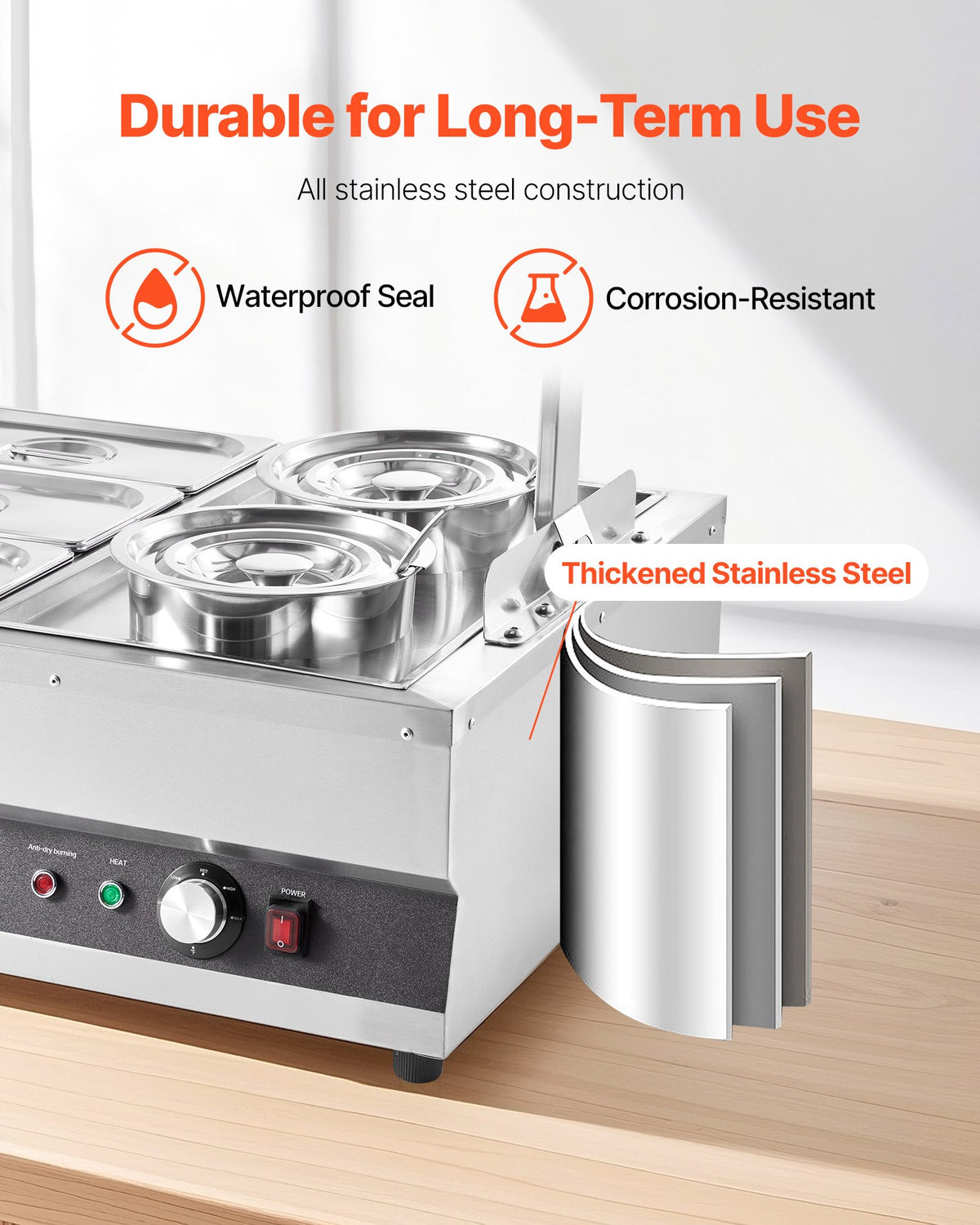 VEVOR Electric Soup Warmer, Two 6.34QT Pots & Six 1/3 Pans, Stainless Steel Commercial Food Warmer with 86~185°F Adjustable Temp, 1500W Bain Marie with Cover, Soup Station for Restaurant, Buffet - DSWPSYTGSMFPAISZA001V1 - view 7