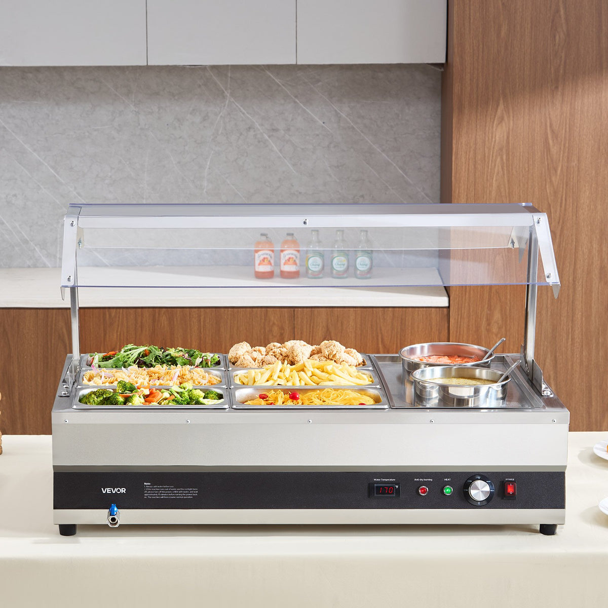 VEVOR Electric Soup Warmer, Two 6.34QT Pots & Six 1/3 Pans, Stainless Steel Commercial Food Warmer with 86~185°F Adjustable Temp, 1500W Bain Marie with Cover, Soup Station for Restaurant, Buffet - DSWPSYTGSMFPAISZA001V1 - view 9