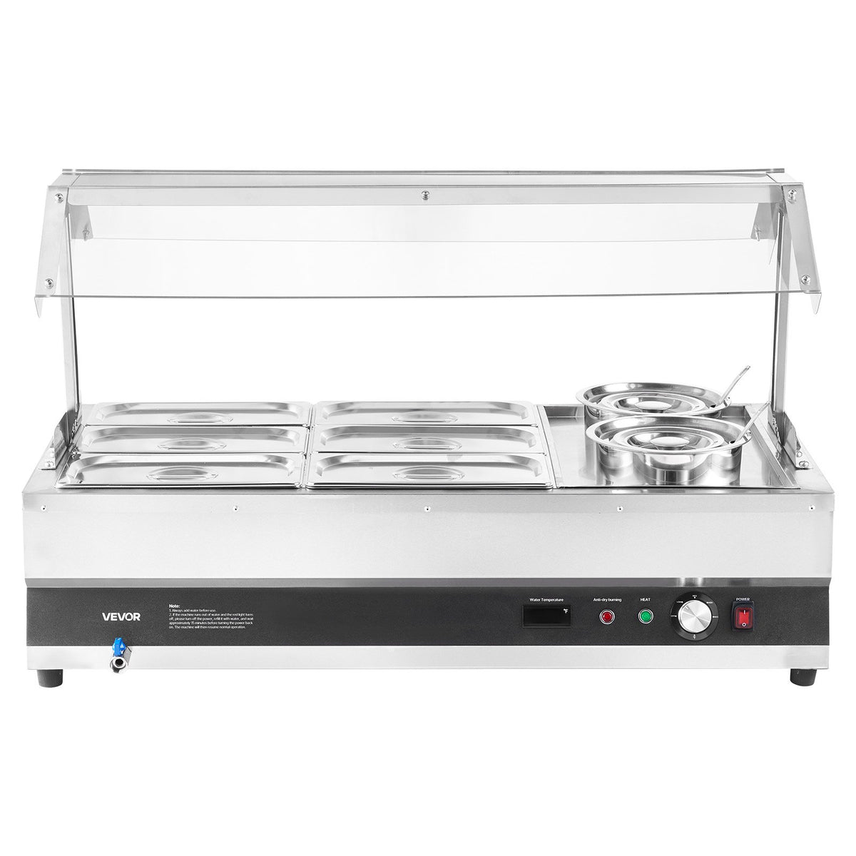VEVOR Electric Soup Warmer, Two 6.34QT Pots & Six 1/3 Pans, Stainless Steel Commercial Food Warmer with 86~185°F Adjustable Temp, 1500W Bain Marie with Cover, Soup Station for Restaurant, Buffet - DSWPSYTGSMFPAISZA001V1 - view 10