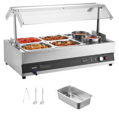 VEVOR Electric Soup Warmer, Two 6.34QT Pots & Four 1/2 Pans, Stainless Steel Commercial Food Warmer with 86~185°F Adjustable Temp, 1500W Bain Marie with Cover, Soup Station for Restaurant, Buffet - DSWPSYTGSMFPUWMI0001V1 - view 1