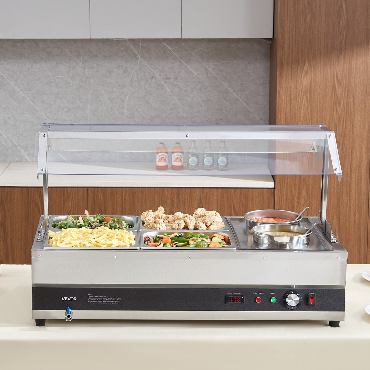VEVOR Electric Soup Warmer, Two 6.34QT Pots & Four 1/2 Pans, Stainless Steel Commercial Food Warmer with 86~185°F Adjustable Temp, 1500W Bain Marie with Cover, Soup Station for Restaurant, Buffet - DSWPSYTGSMFPUWMI0001V1 - view 9