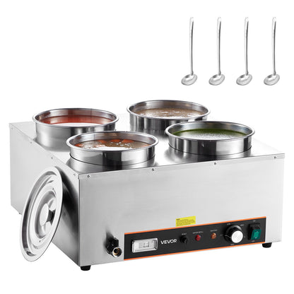 VEVOR Electric Soup Warmer, Four 6.34QT Stainless Steel Round Pot with 86~185°F Adjustable Temp, 1500W Commercial Bain Marie with Anti-dry Burn and Reset Button, Soup Station for Restaurant, Buffet - DSWPSYTGWFPZ3JBU7001V1 - view 1