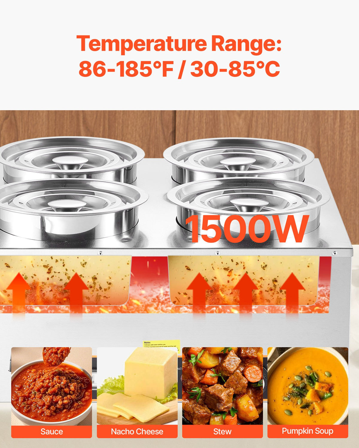VEVOR Electric Soup Warmer, Four 6.34QT Stainless Steel Round Pot with 86~185°F Adjustable Temp, 1500W Commercial Bain Marie with Anti-dry Burn and Reset Button, Soup Station for Restaurant, Buffet - DSWPSYTGWFPZ3JBU7001V1 - view 4