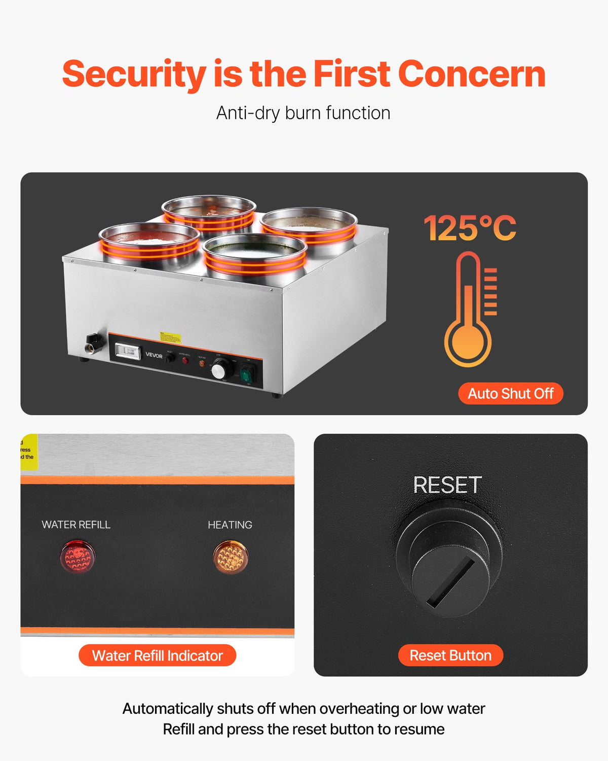VEVOR Electric Soup Warmer, Four 6.34QT Stainless Steel Round Pot with 86~185°F Adjustable Temp, 1500W Commercial Bain Marie with Anti-dry Burn and Reset Button, Soup Station for Restaurant, Buffet - DSWPSYTGWFPZ3JBU7001V1 - view 6