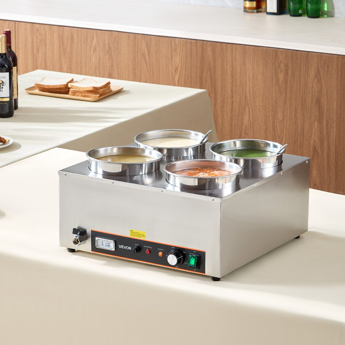 VEVOR Electric Soup Warmer, Four 6.34QT Stainless Steel Round Pot with 86~185°F Adjustable Temp, 1500W Commercial Bain Marie with Anti-dry Burn and Reset Button, Soup Station for Restaurant, Buffet - DSWPSYTGWFPZ3JBU7001V1 - view 9