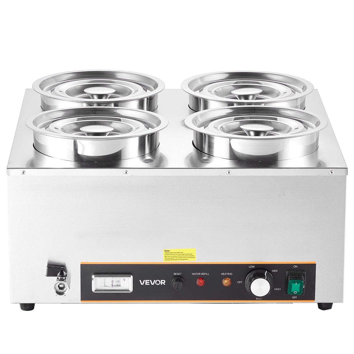 VEVOR Electric Soup Warmer, Four 6.34QT Stainless Steel Round Pot with 86~185°F Adjustable Temp, 1500W Commercial Bain Marie with Anti-dry Burn and Reset Button, Soup Station for Restaurant, Buffet - DSWPSYTGWFPZ3JBU7001V1 - view 10