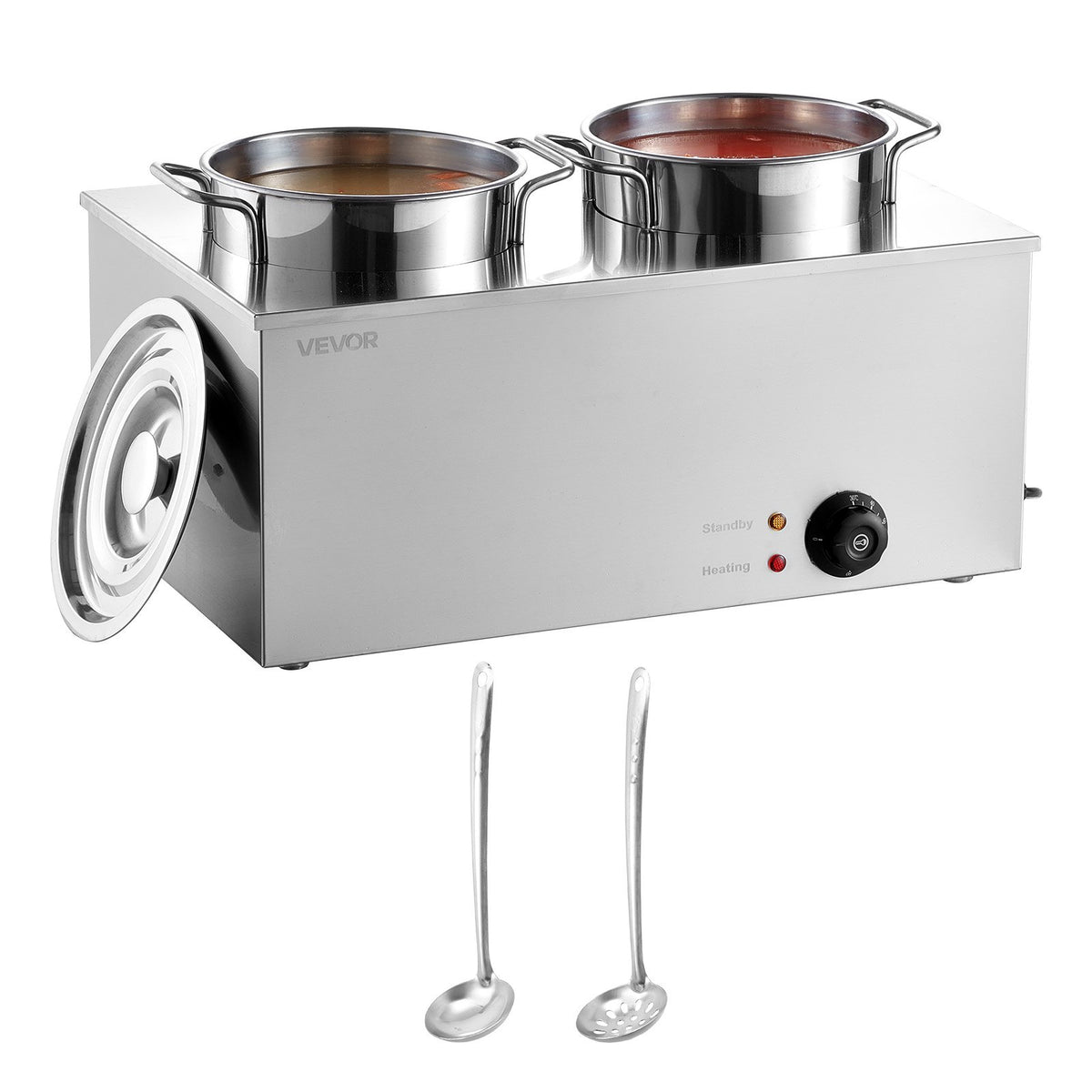VEVOR Electric Soup Warmer, Two 6.34QT Stainless Steel Round Pot with 86~185°F Adjustable Temp, 1200W Commercial Bain Marie Compatible with Pans, Soup Station for Restaurant, Buffet - DSWPSYTGWFPZ9VO9A001V1 - view 1