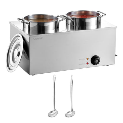 VEVOR Electric Soup Warmer, Two 6.34QT Stainless Steel Round Pot with 86~185°F Adjustable Temp, 1200W Commercial Bain Marie Compatible with Pans, Soup Station for Restaurant, Buffet - DSWPSYTGWFPZ9VO9A001V1 - view 1