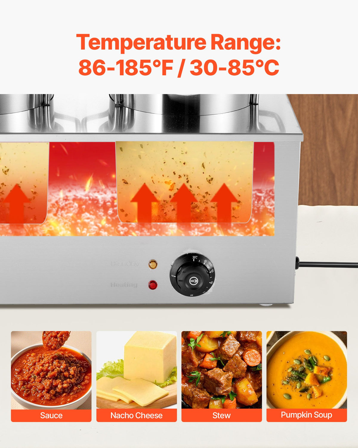 VEVOR Electric Soup Warmer, Two 6.34QT Stainless Steel Round Pot with 86~185°F Adjustable Temp, 1200W Commercial Bain Marie Compatible with Pans, Soup Station for Restaurant, Buffet - DSWPSYTGWFPZ9VO9A001V1 - view 4