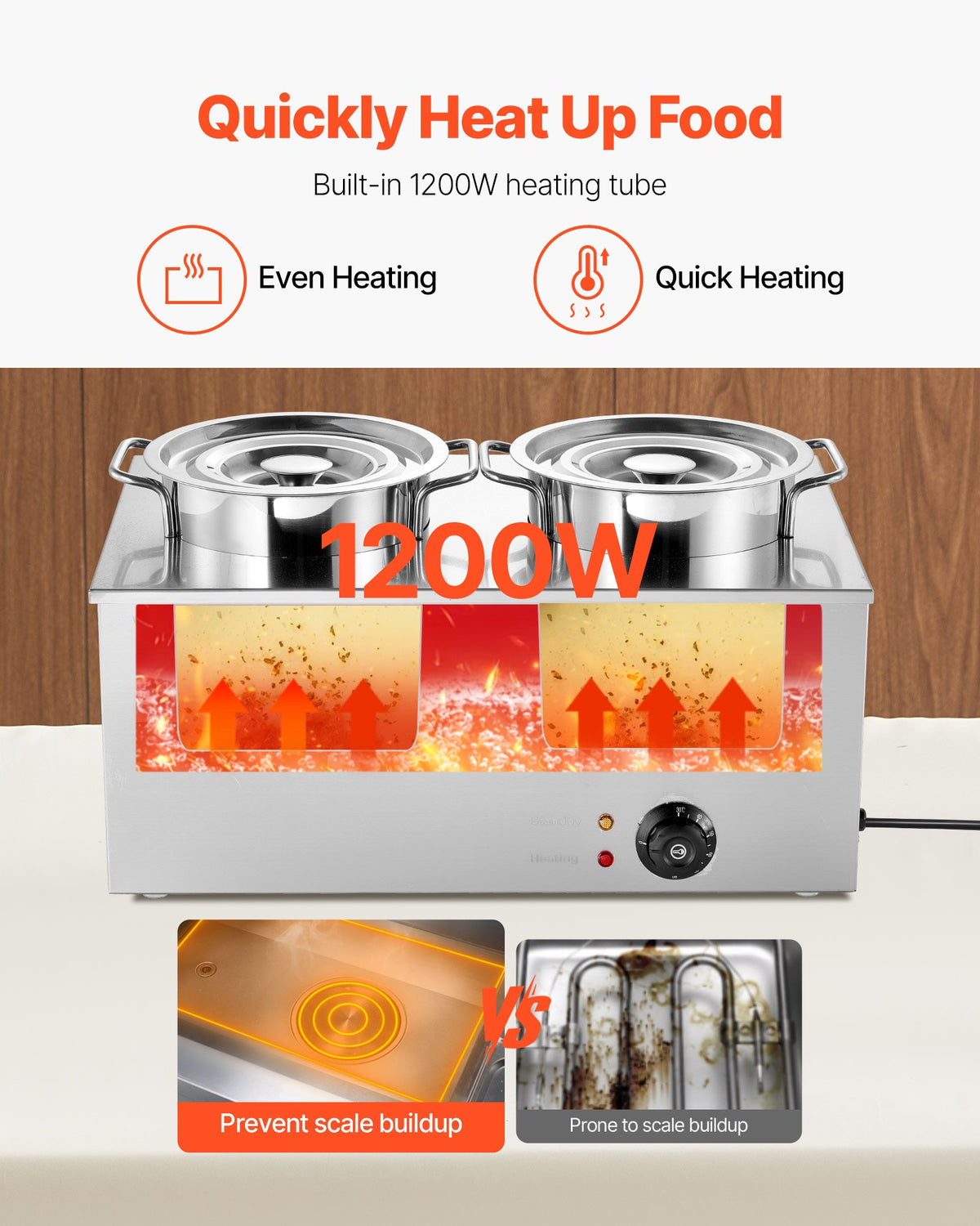 VEVOR Electric Soup Warmer, Two 6.34QT Stainless Steel Round Pot with 86~185°F Adjustable Temp, 1200W Commercial Bain Marie Compatible with Pans, Soup Station for Restaurant, Buffet - DSWPSYTGWFPZ9VO9A001V1 - view 5