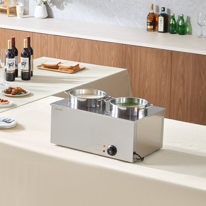 VEVOR Electric Soup Warmer, Two 6.34QT Stainless Steel Round Pot with 86~185°F Adjustable Temp, 1200W Commercial Bain Marie Compatible with Pans, Soup Station for Restaurant, Buffet - DSWPSYTGWFPZ9VO9A001V1 - view 9