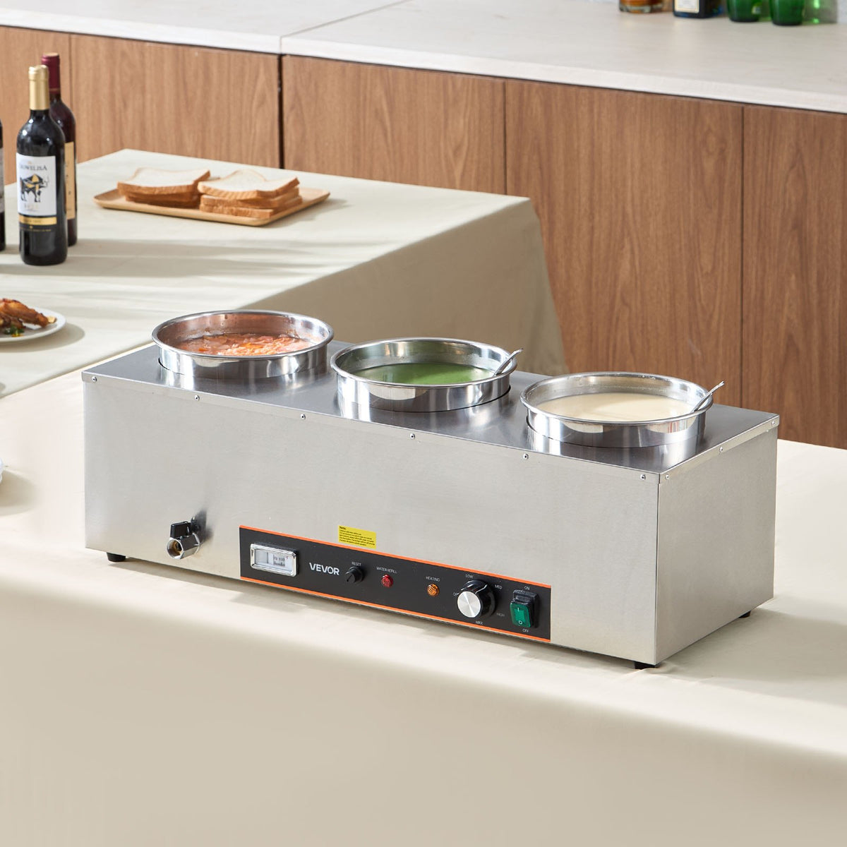 VEVOR Electric Soup Warmer, Three 6.34QT Stainless Steel Round Pot with 86~185°F Adjustable Temp, 1500W Commercial Bain Marie with Anti-dry Burn and Reset Button, Soup Station for Restaurant, Buffet - DSWPSYTGWFPZKRRM9001V1 - view 9