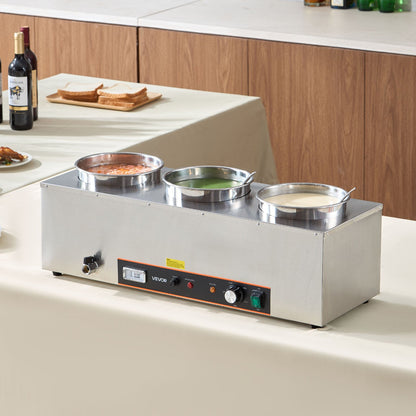 VEVOR Electric Soup Warmer, Three 6.34QT Stainless Steel Round Pot with 86~185°F Adjustable Temp, 1500W Commercial Bain Marie with Anti-dry Burn and Reset Button, Soup Station for Restaurant, Buffet - DSWPSYTGWFPZKRRM9001V1 - view 9